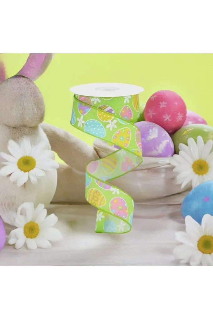 1.5" Easter Eggs on Royal Ribbon: Green (10 Yards)