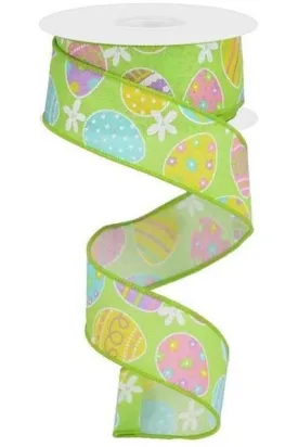 1.5" Easter Eggs on Royal Ribbon: Green (10 Yards)