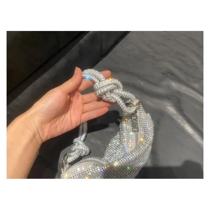 Amozae-luxury Designer hobo shoulder bag Handle Shining Rhinestones Evening clutch Bag Purse Crystal Purses and handbag Hobo Bags