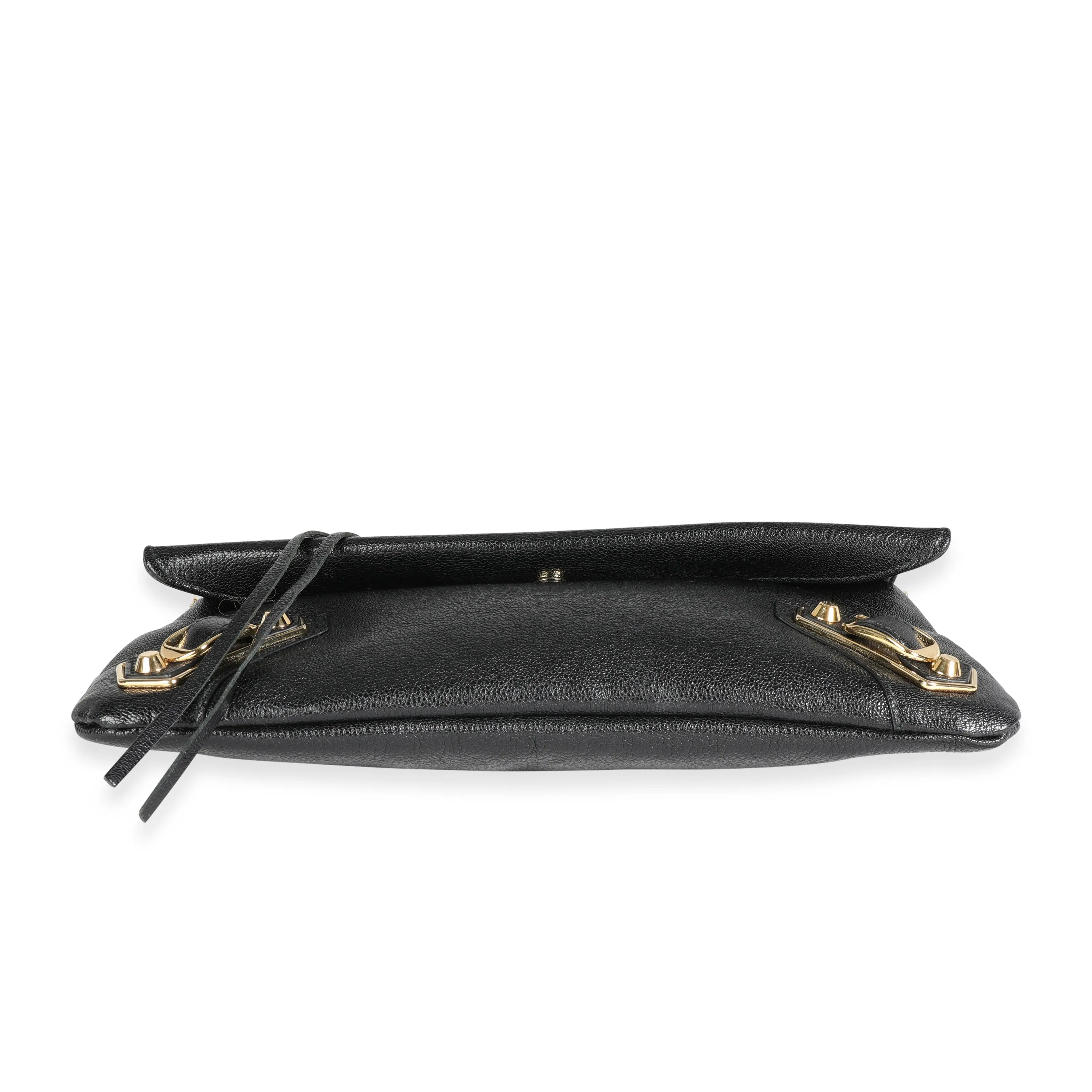 Balenciaga Black Chèvre Leather & Gold Metallic Edge Hardware Envelope Clutch