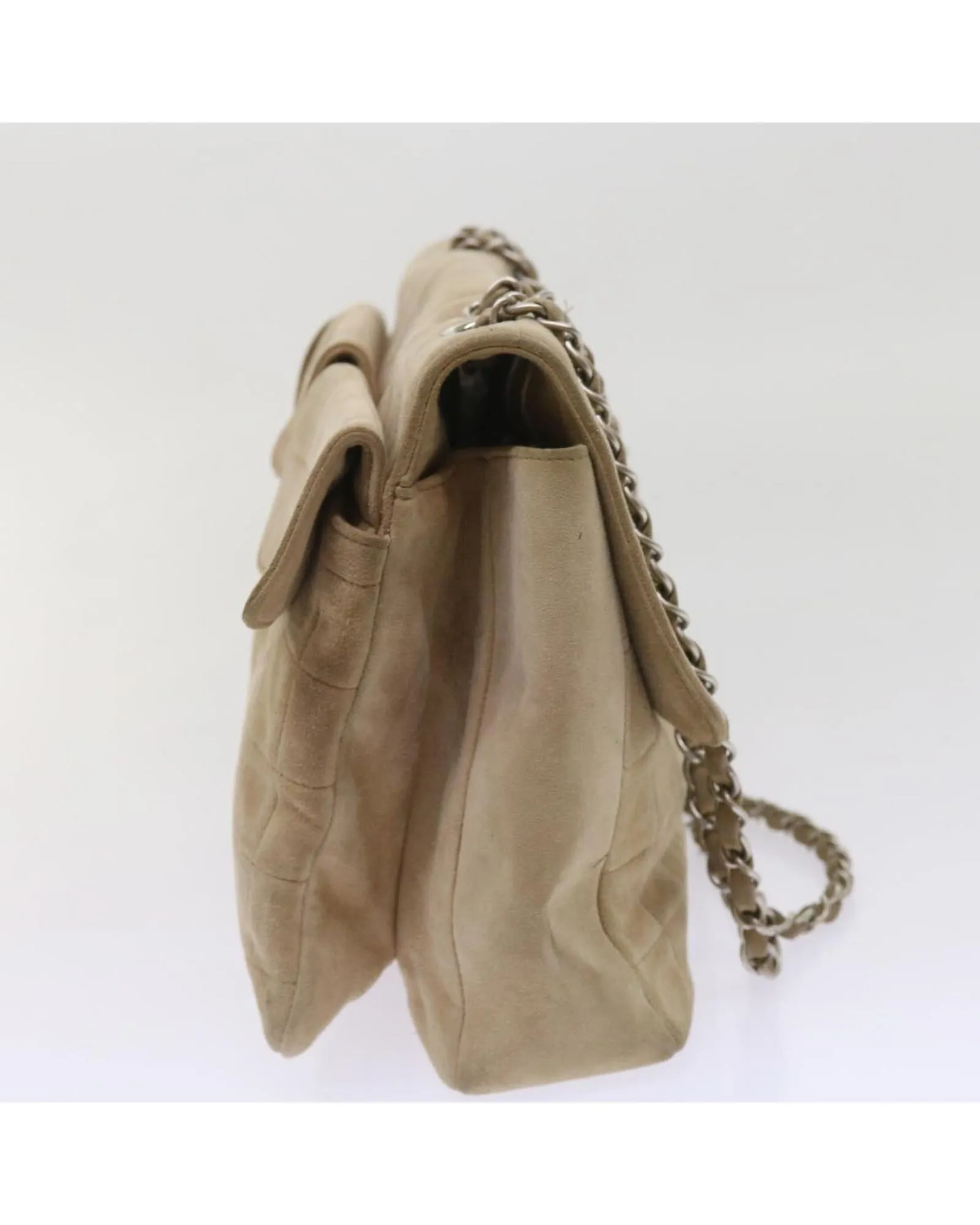 Beige Suede Chain Shoulder Bag with CC Logo Detail - Authentic CHANEL