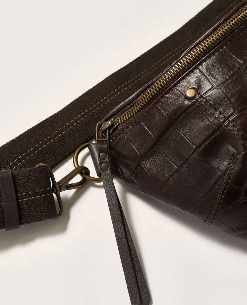 Bellerose Souply Dark Brown Leather Crocodile Bumbag