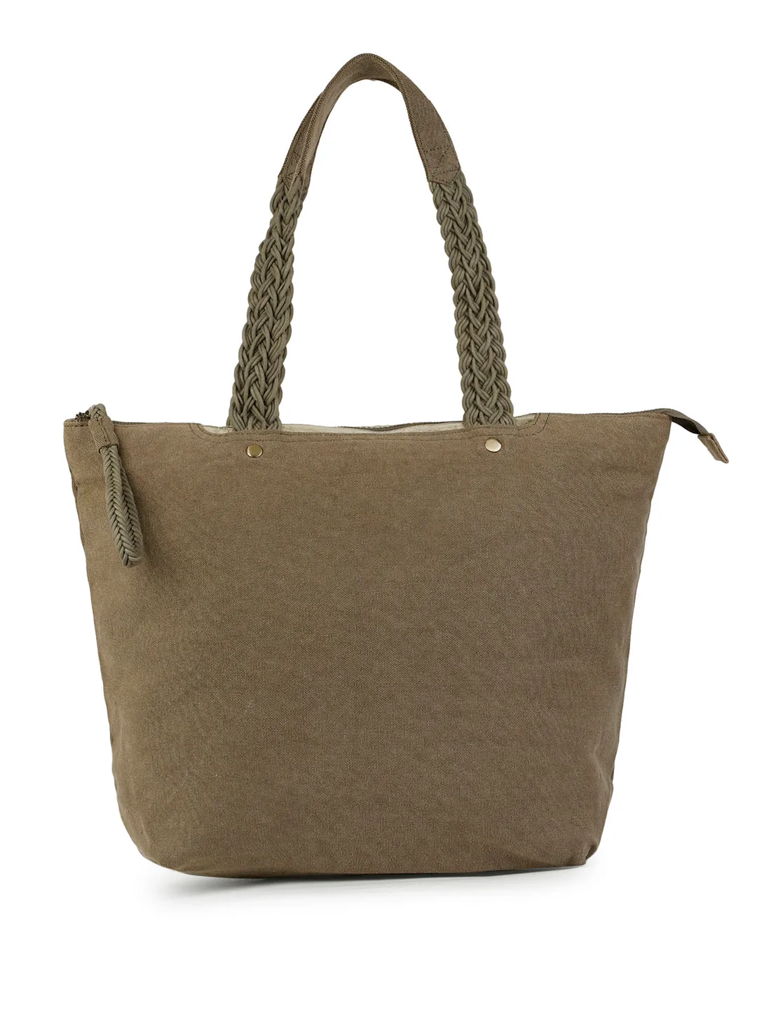 Berrylush Women Solid Grey Canvas Zipper-Up Two Handles Regular Tote Bag