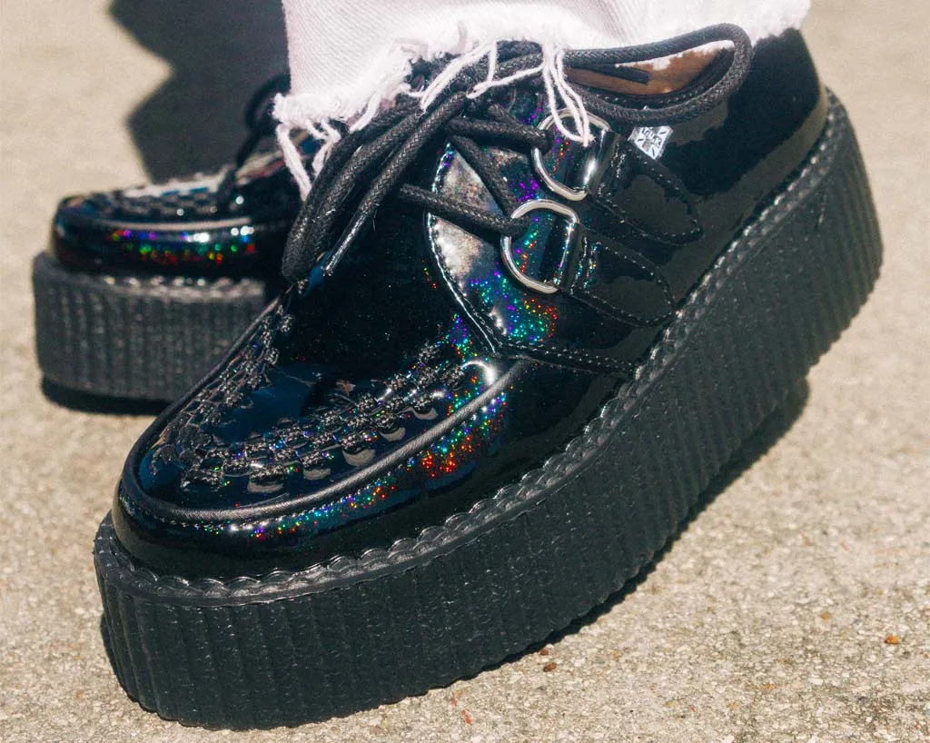 Black Metallic Sparkle D-Ring Mondo Creeper