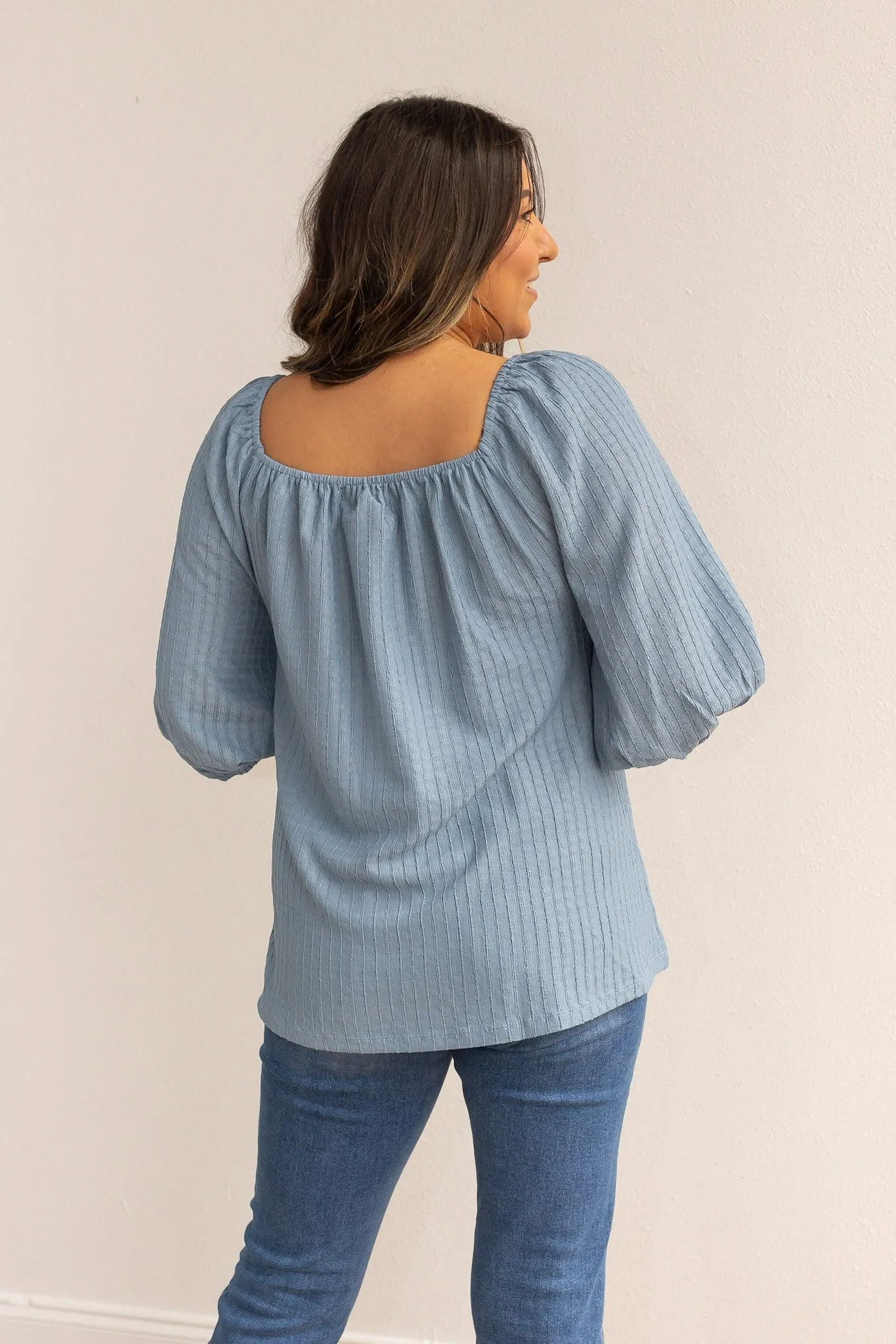 Blue Breeze Elegance Off the Shoulder Top