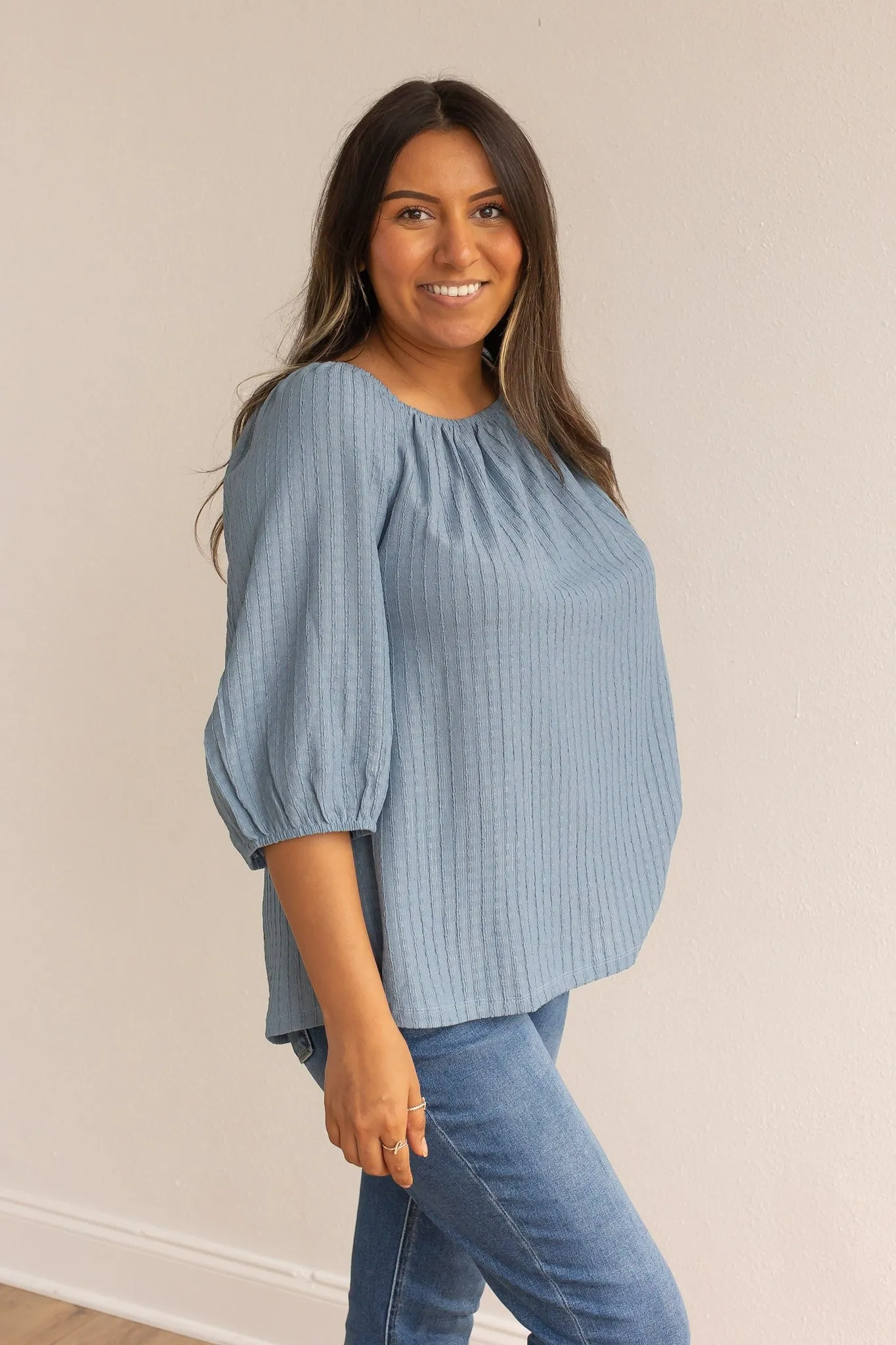 Blue Breeze Elegance Off the Shoulder Top