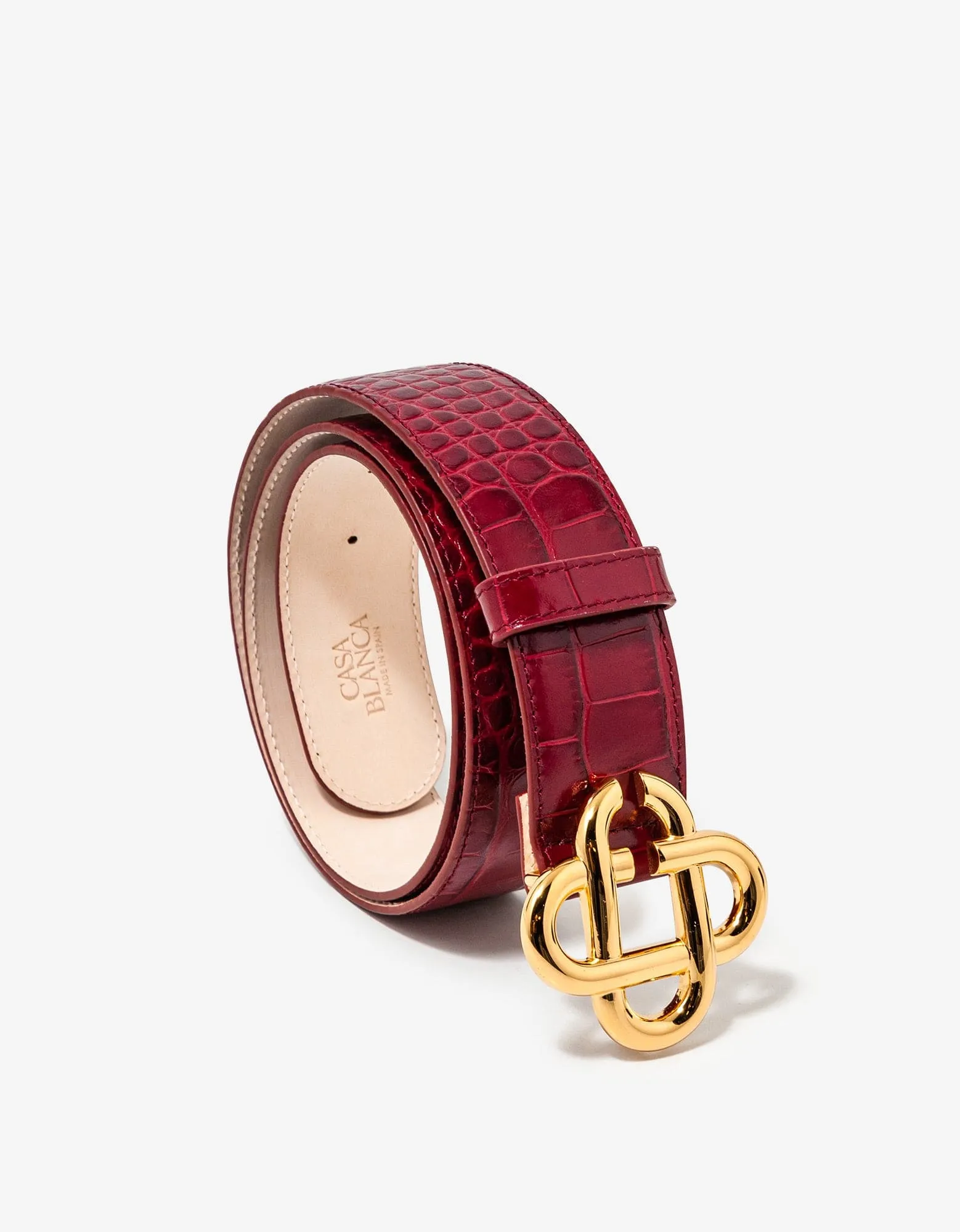 Casablanca Red Logo Buckle Croc Embossed Leather Belt