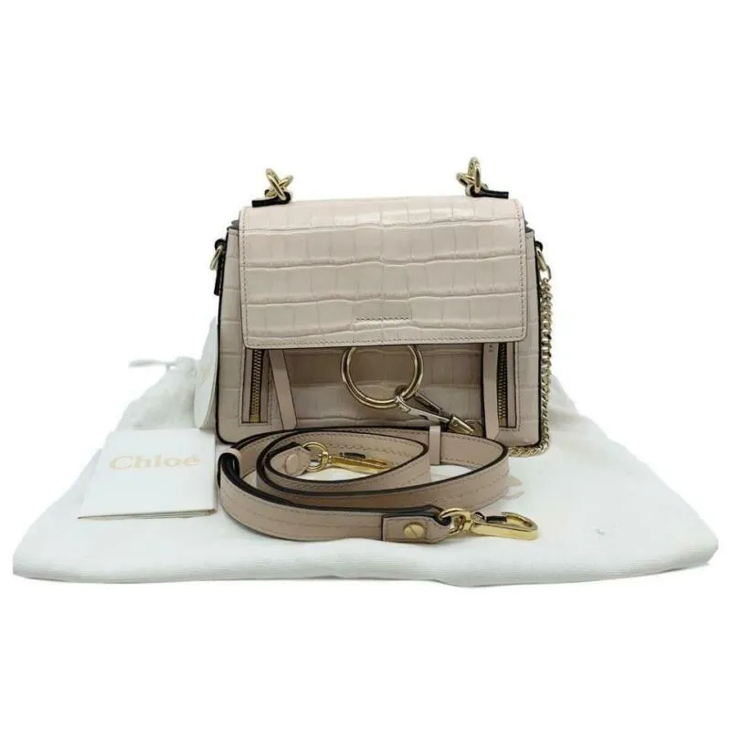 Chloé Faye Small Croc-embossed Cross Body Pink Leather Shoulder Bag