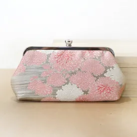 Chrysanthemum Kiku Kimono Clutch in Pink and Silver | Upcycled from vintage Japanese Kimono Obi