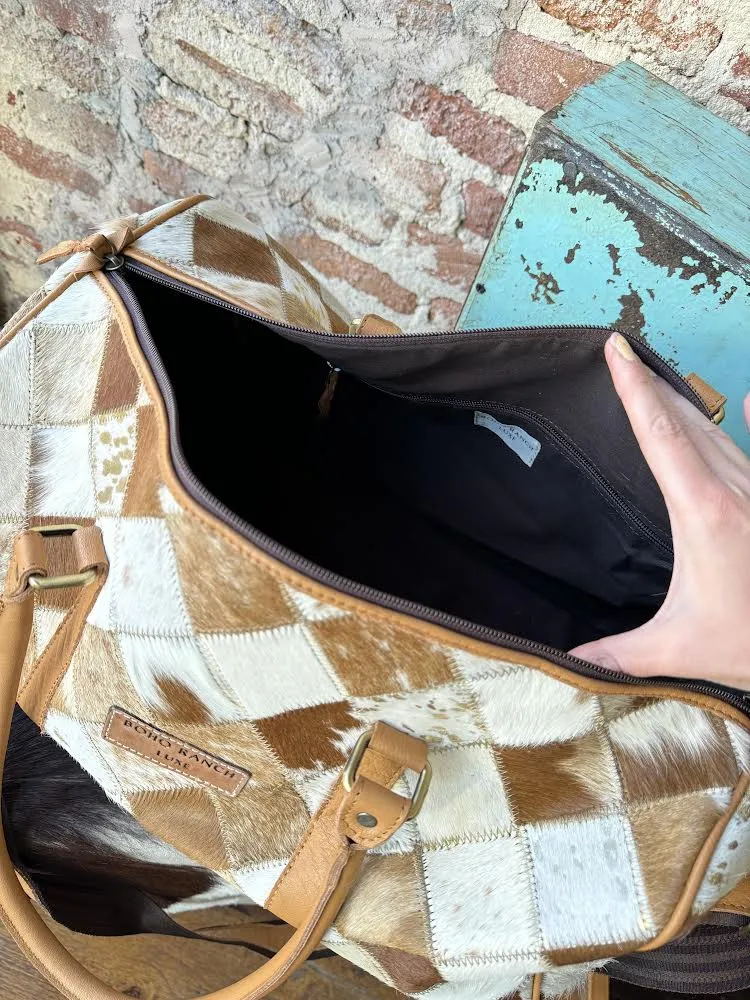 Cody Checkered Cowhide Duffel Bag