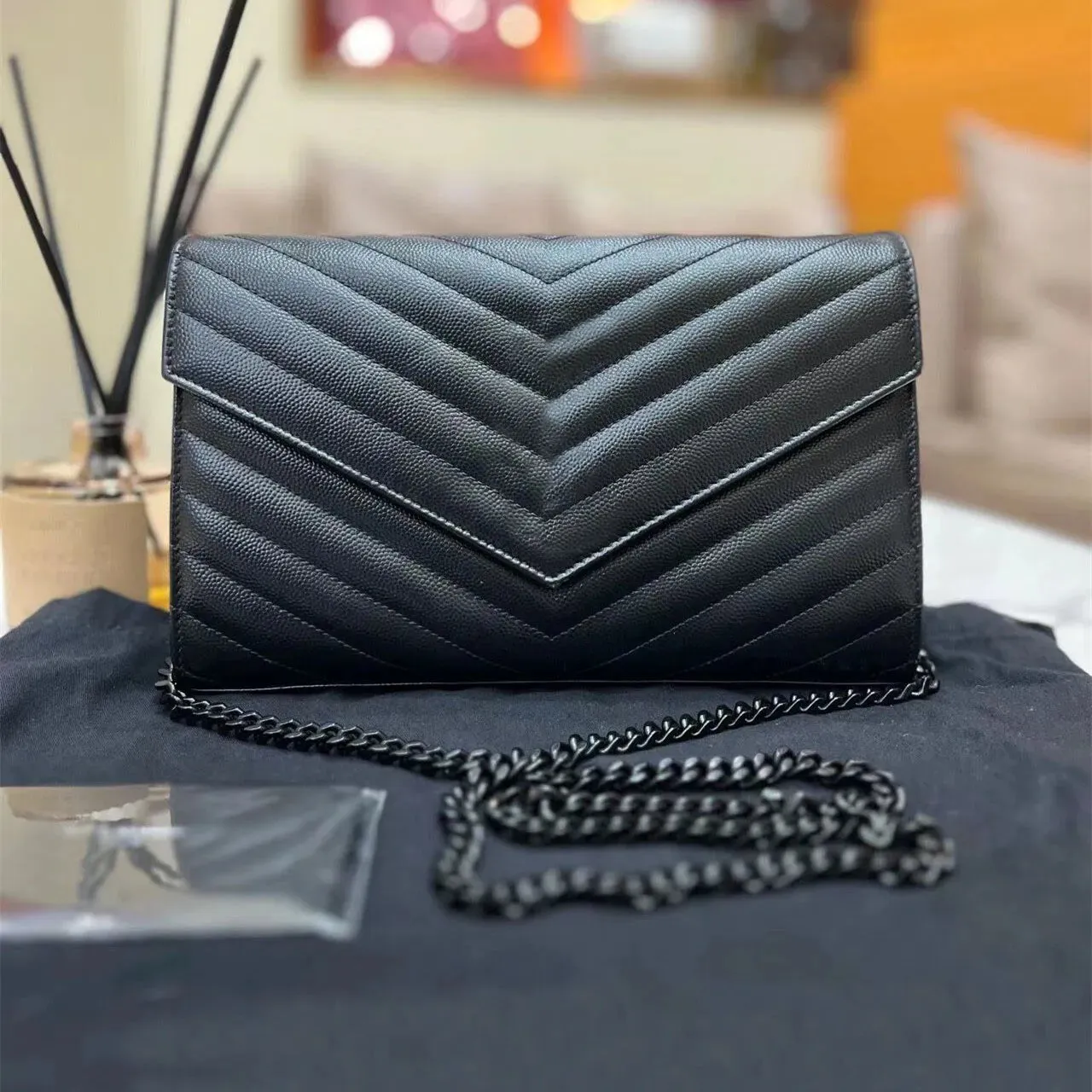 Designer clutch handbags woc Envelope Genuine leather caviar bags wallet on chain purse fashion lady shoulder bag women handbag vintage card holder purse 8291