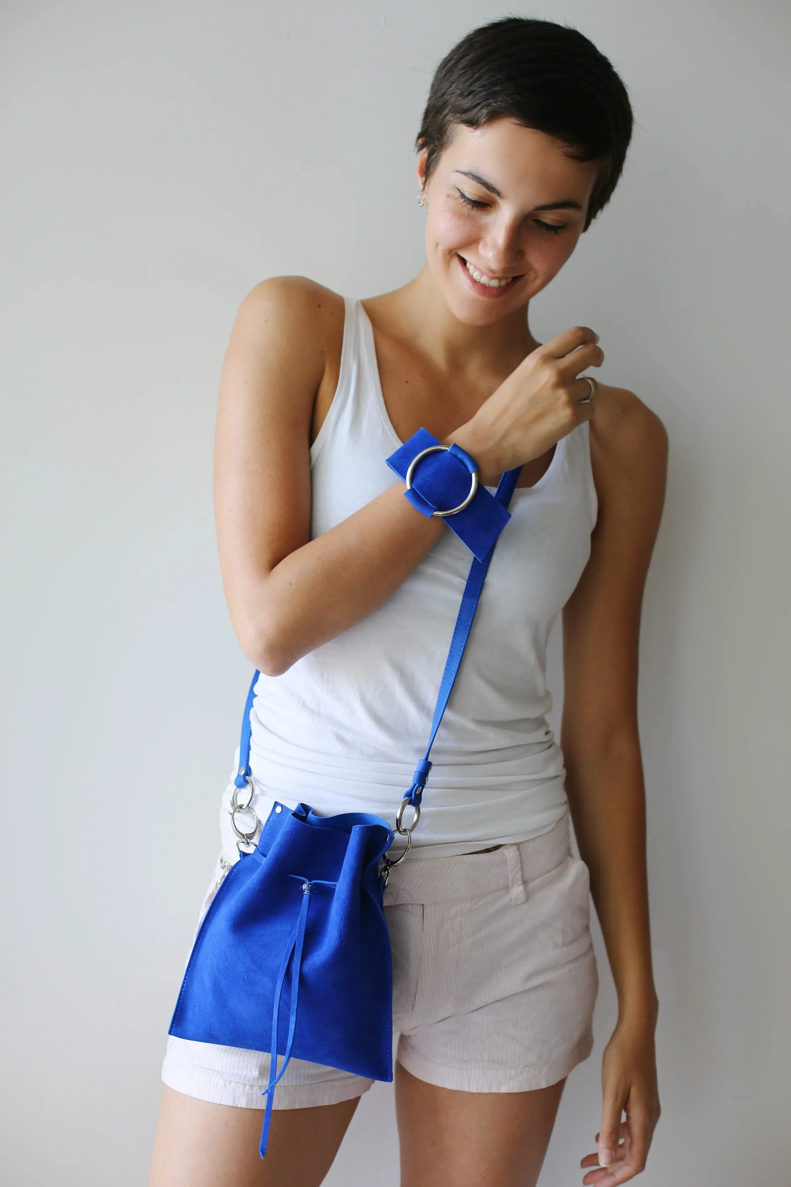 Electric Blue Suede Pouch Bag