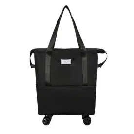 Expandable foldable duffel bag suitcase with Removable Wheels S -Black