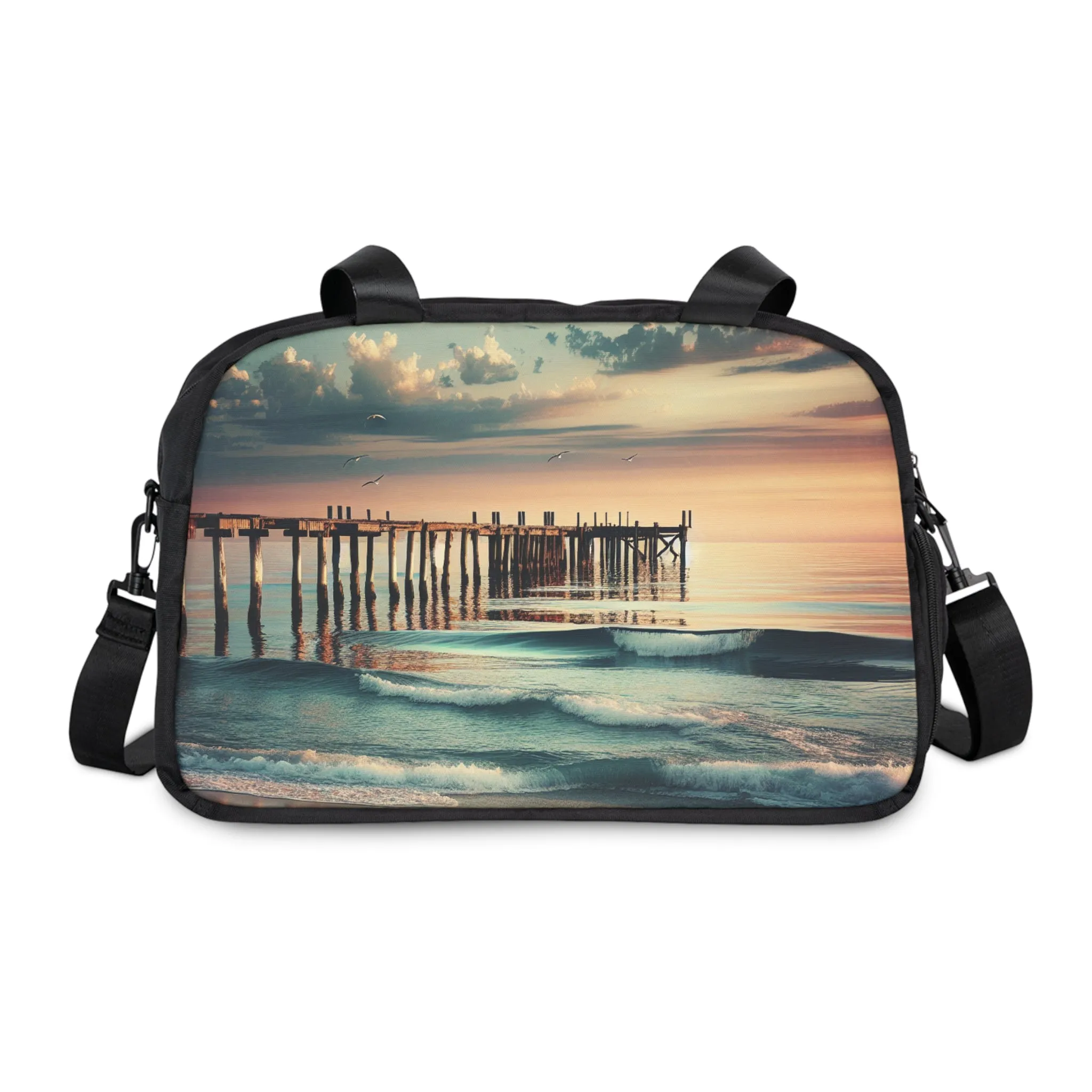 Fitness Handbag - Ocean Waves Sunset Beach Pier