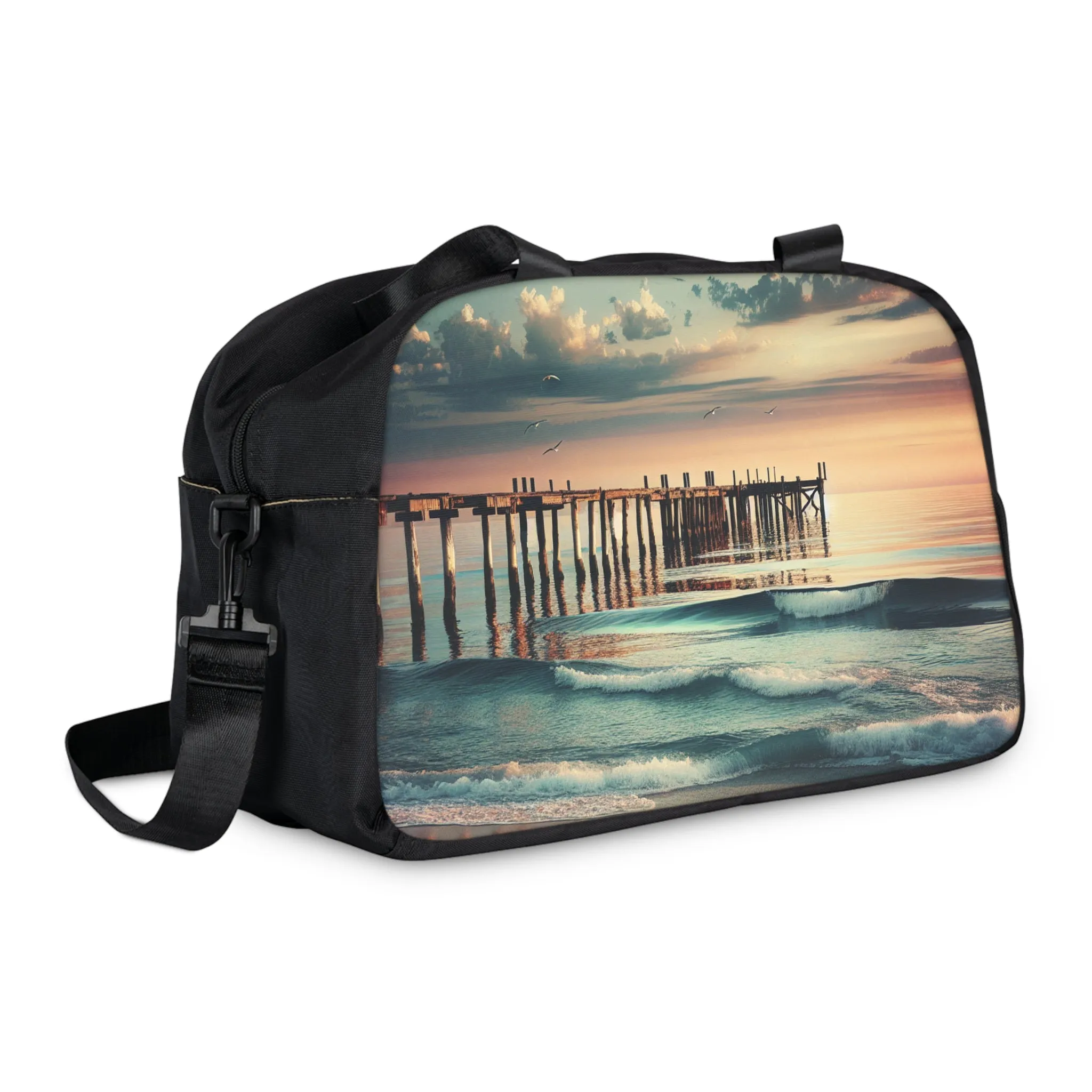 Fitness Handbag - Ocean Waves Sunset Beach Pier