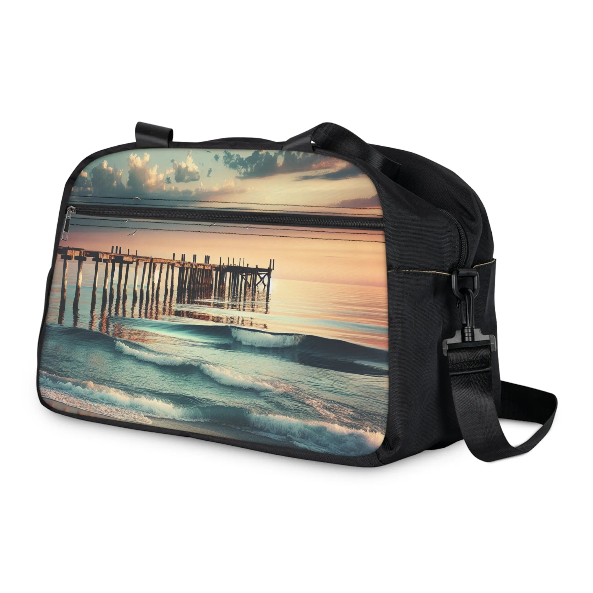 Fitness Handbag - Ocean Waves Sunset Beach Pier