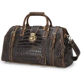 Genuine Leather Crocodile Embossed Weekend Travel Bag