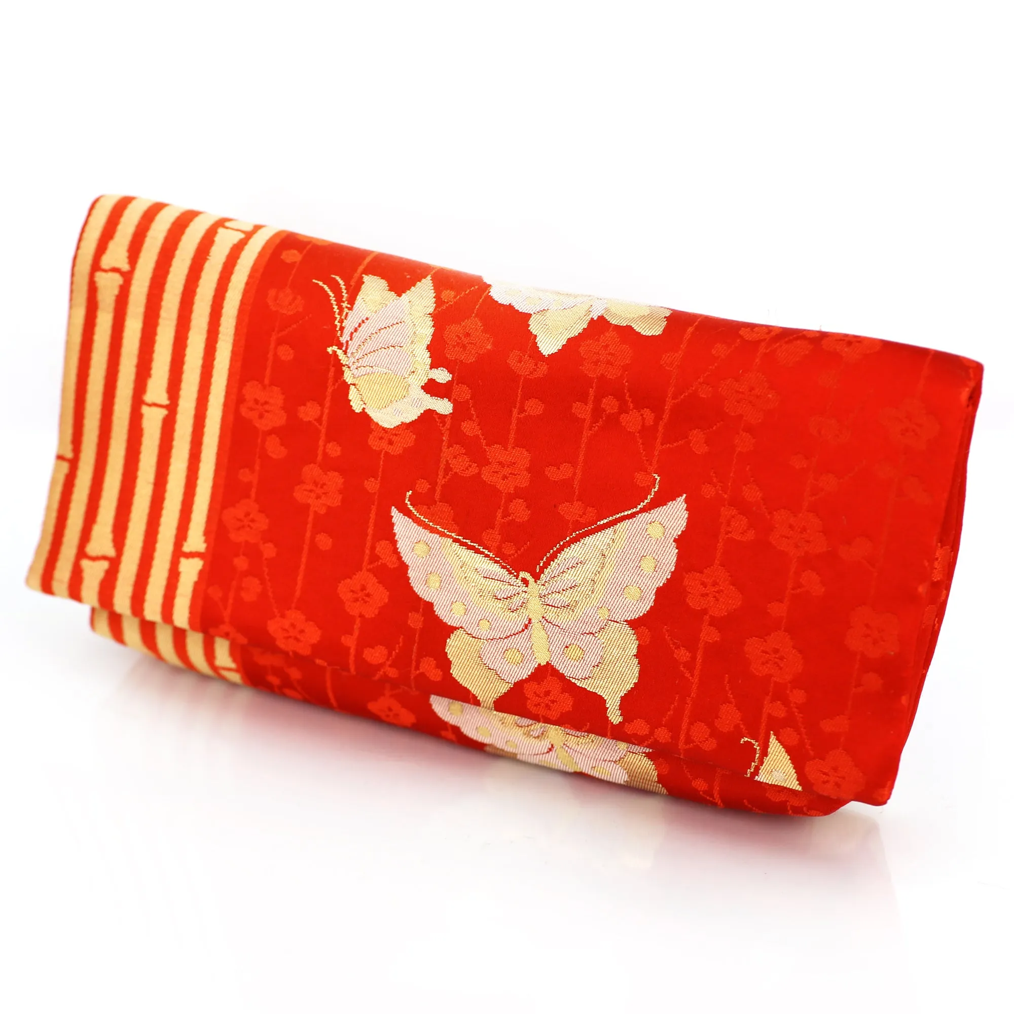 Kimono Envelope Clutch Bag with Butterflies and Bamboo | Upcycled Kimono Obi Silk