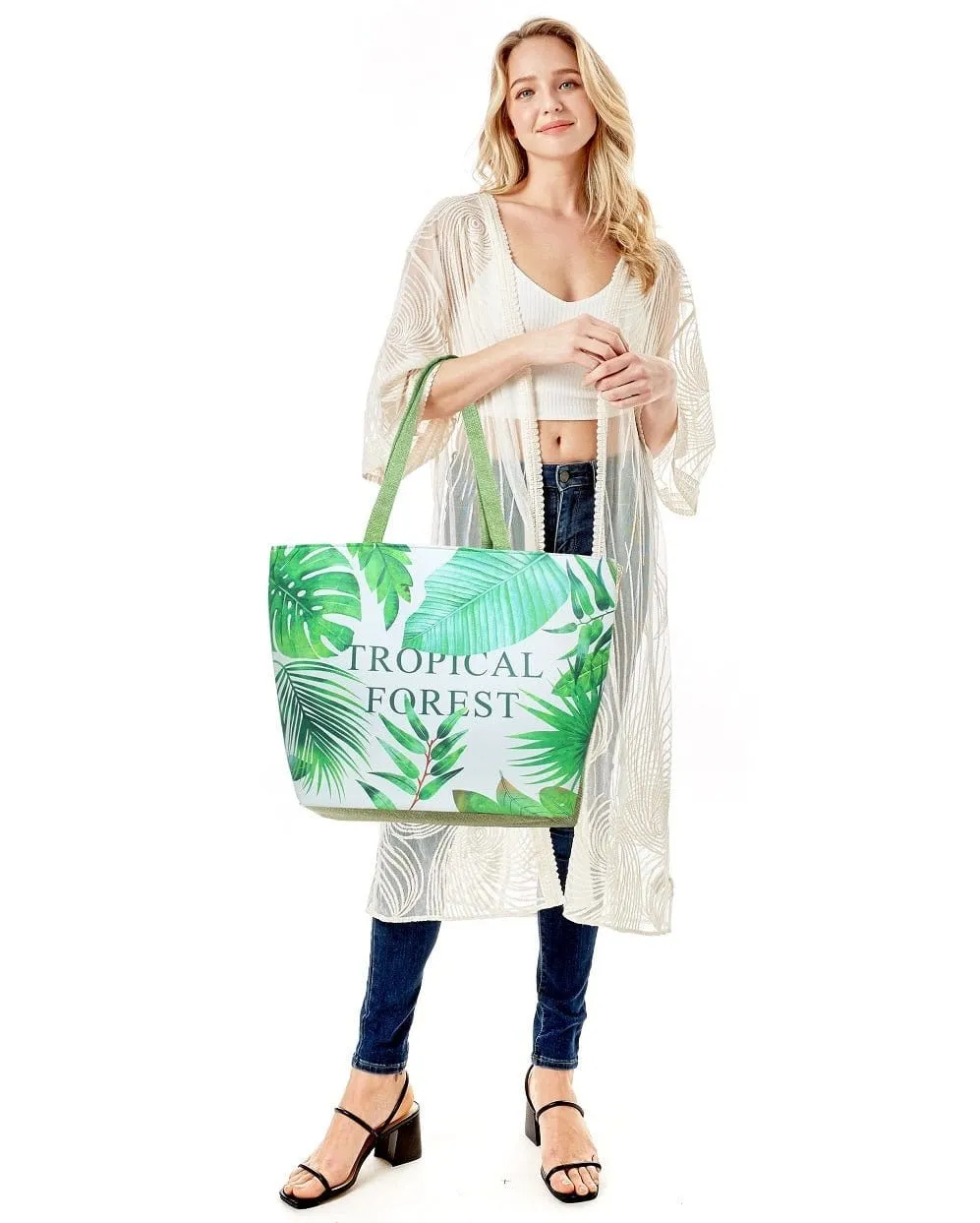 LOA106 "Tropical Forest" Print Summer Tote Bag