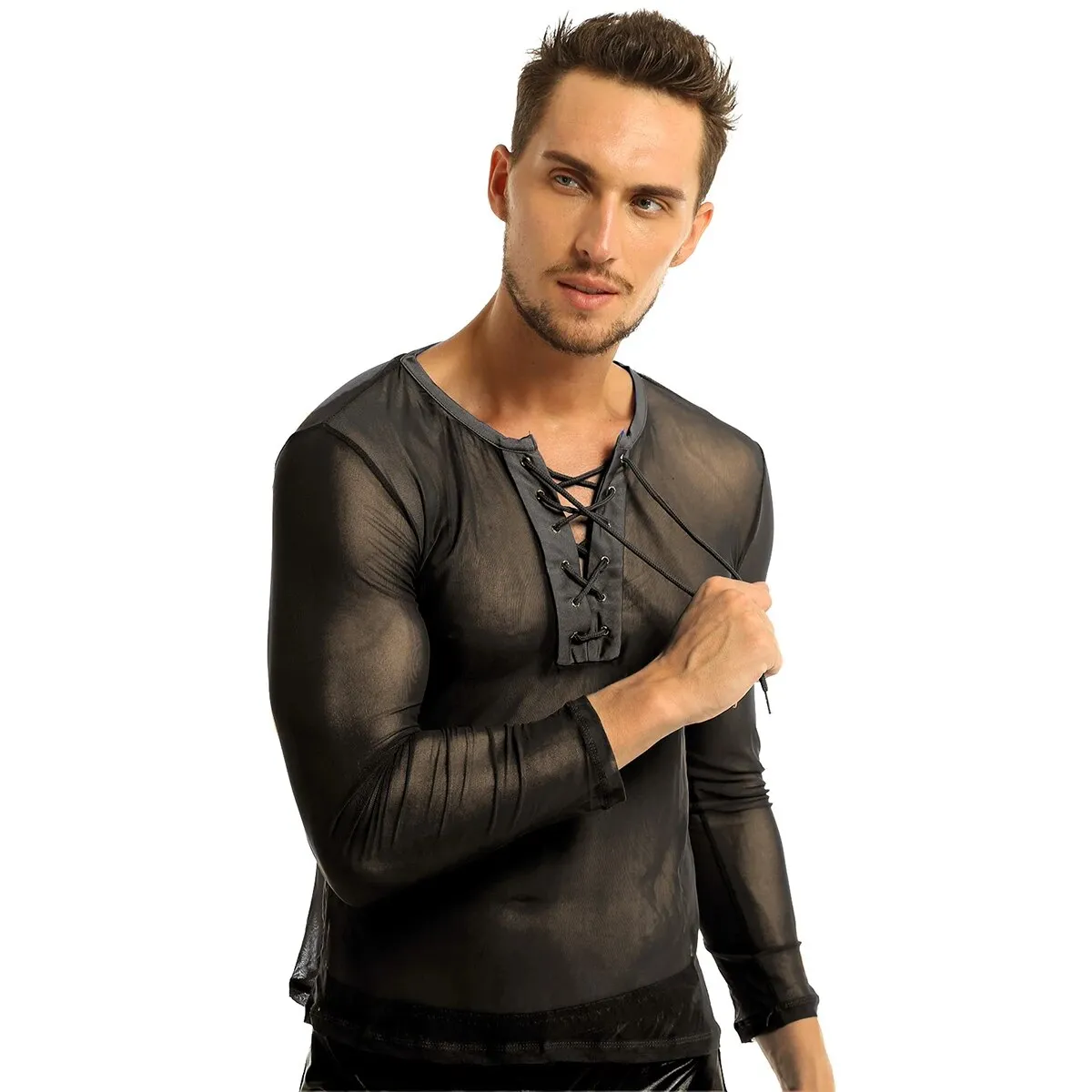 Mens Transparent Mesh Shirt S