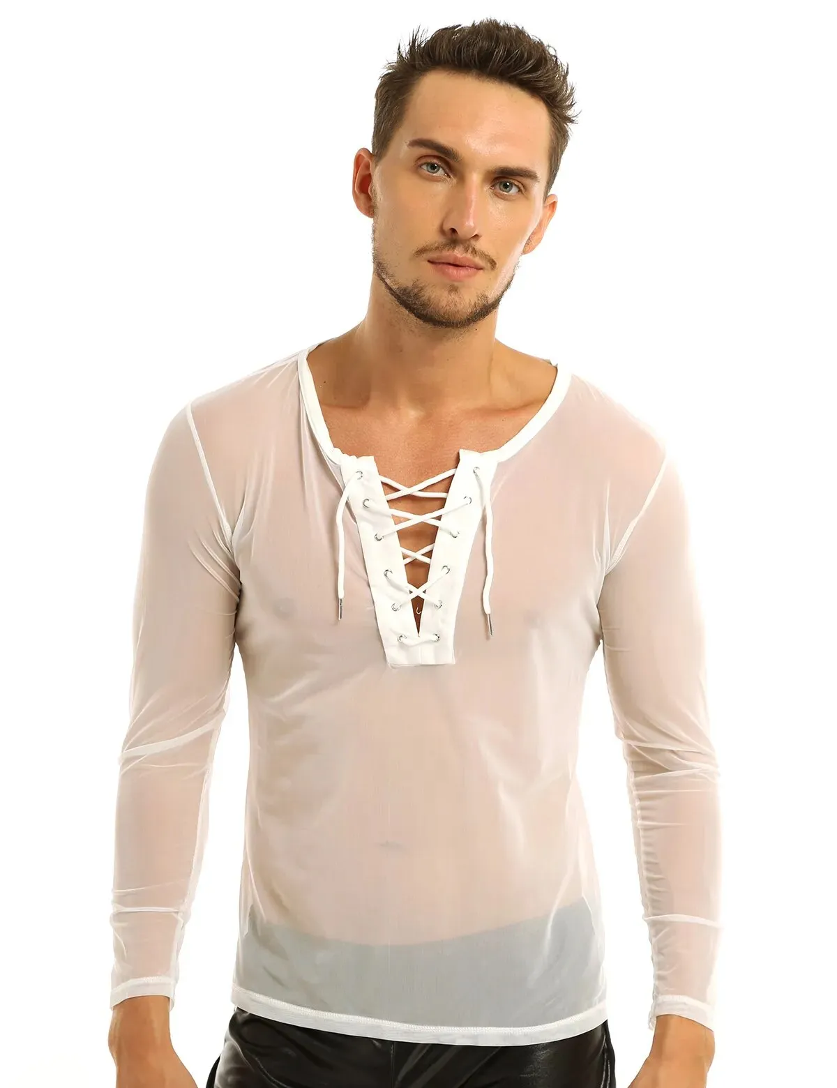 Mens Transparent Mesh Shirt S