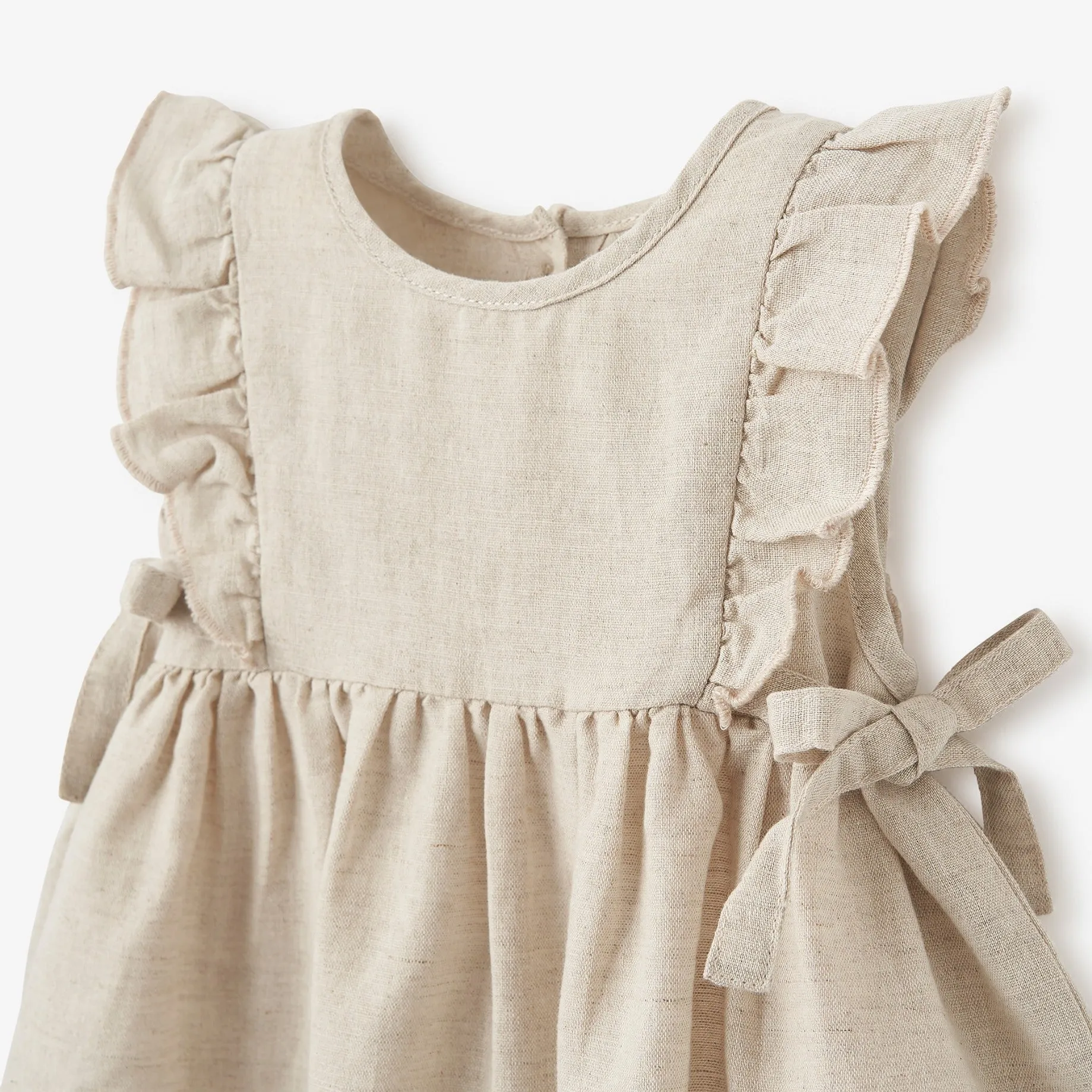 Natural Linen Floral Embroidered Dress w/ Bloomer