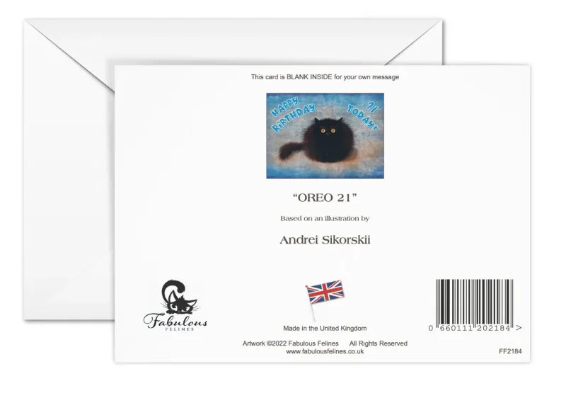 OREO - Cute Black Cat Greeting 21st Birthday Card