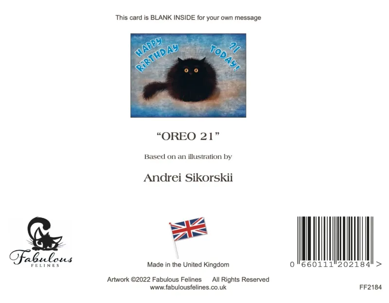 OREO - Cute Black Cat Greeting 21st Birthday Card