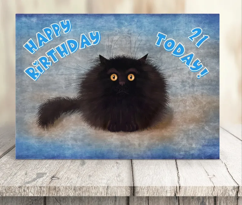 OREO - Cute Black Cat Greeting 21st Birthday Card