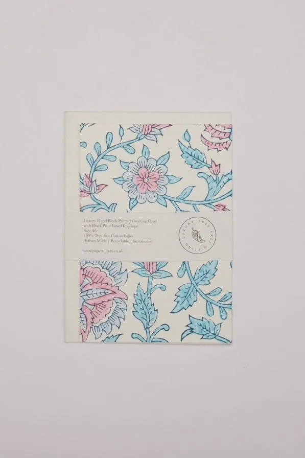 Paper Mirchi Card Hand Block Printed Flora Sky