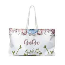 Personalised/Non-Personalised Weekender Bag, Floral, GiGi, Large Weekender Bag, Beach Bag, Book Bag