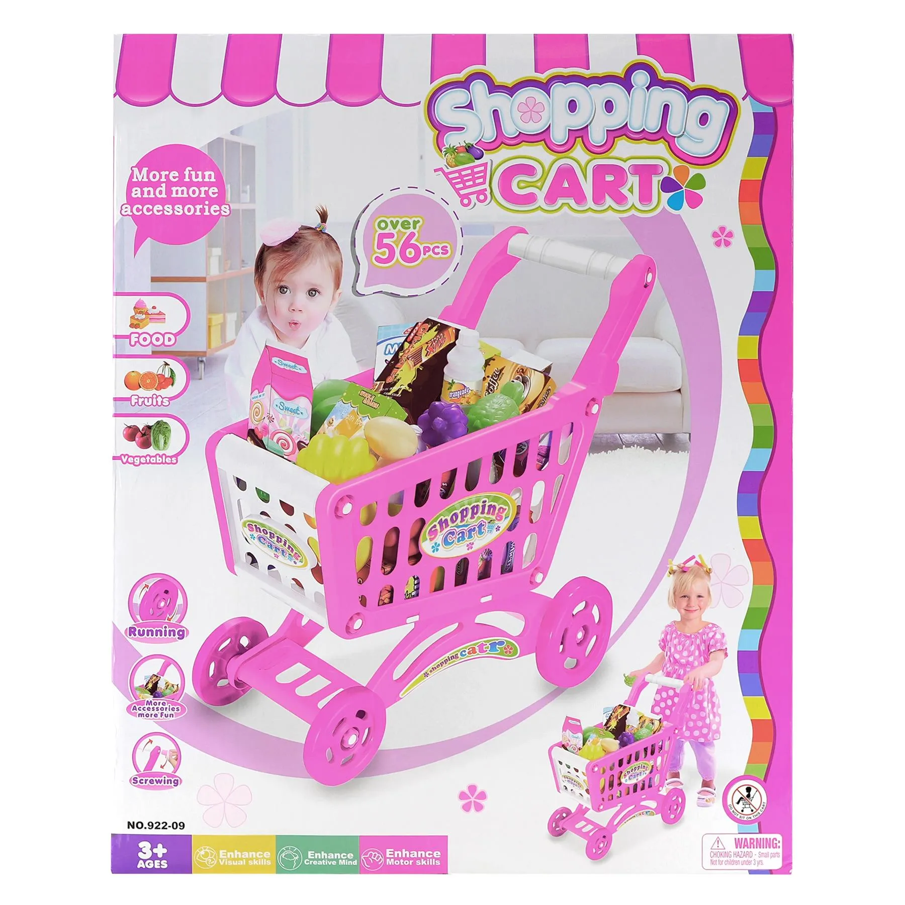 Pink Shopping Trolley Cart Play Food Set