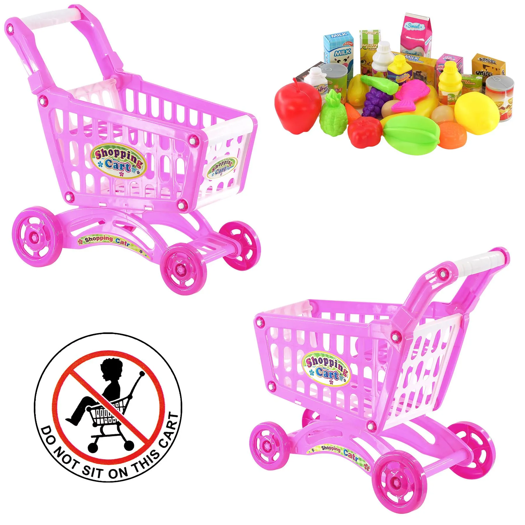 Pink Shopping Trolley Cart Play Food Set