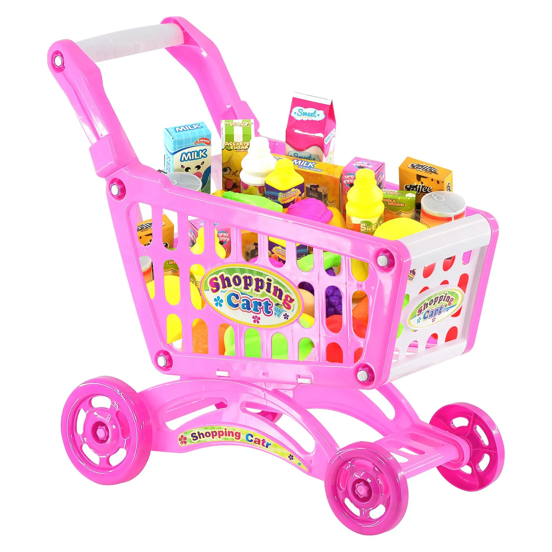 Pink Shopping Trolley Cart Play Food Set