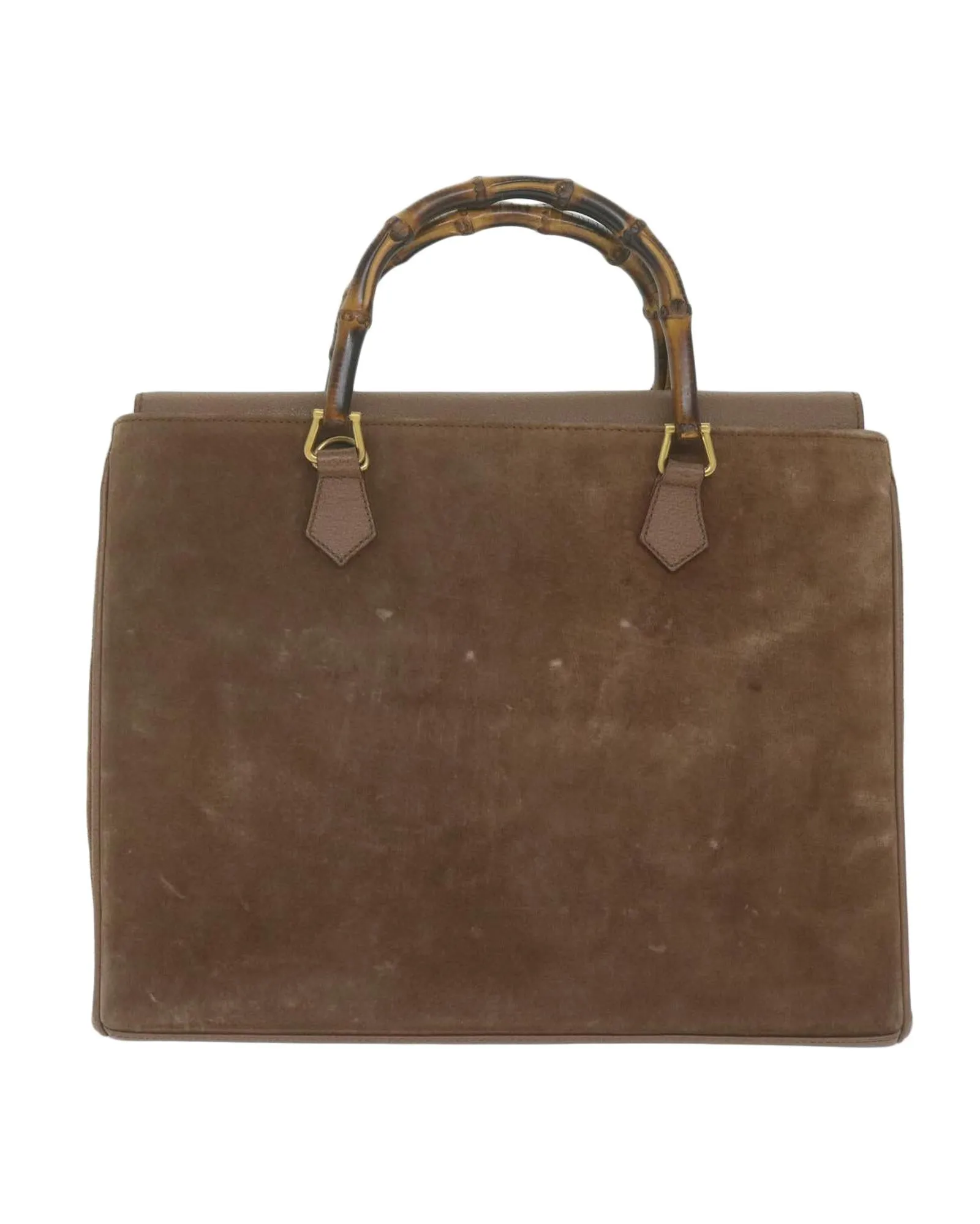 Suede Brown Hand Bag with Bamboo Handle