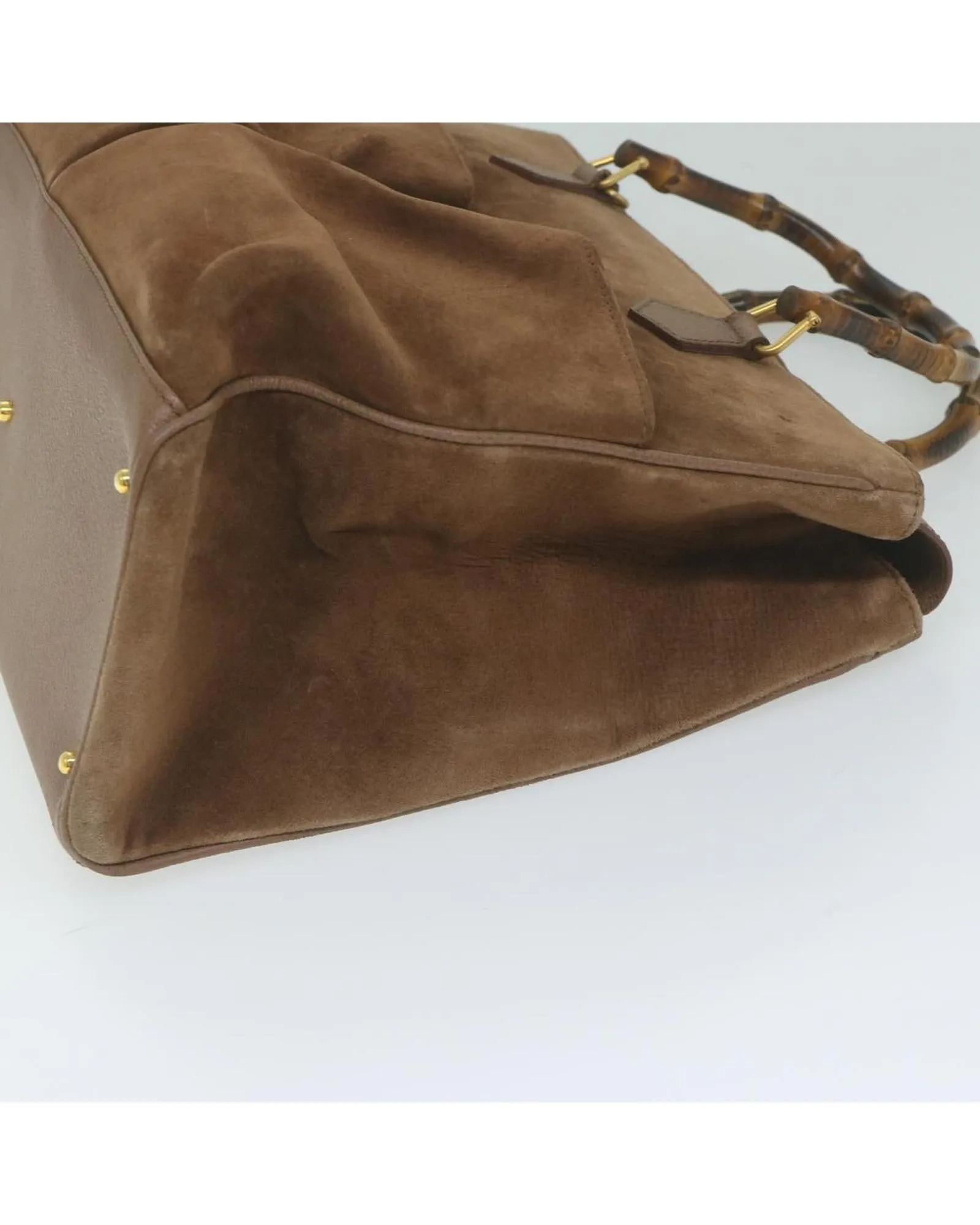 Suede Brown Hand Bag with Bamboo Handle