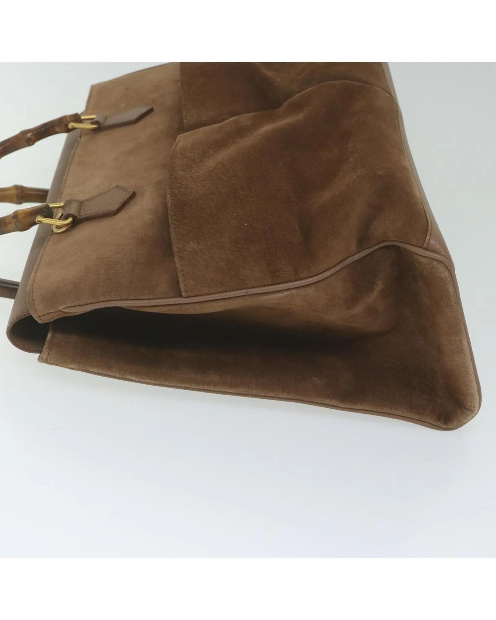 Suede Brown Hand Bag with Bamboo Handle