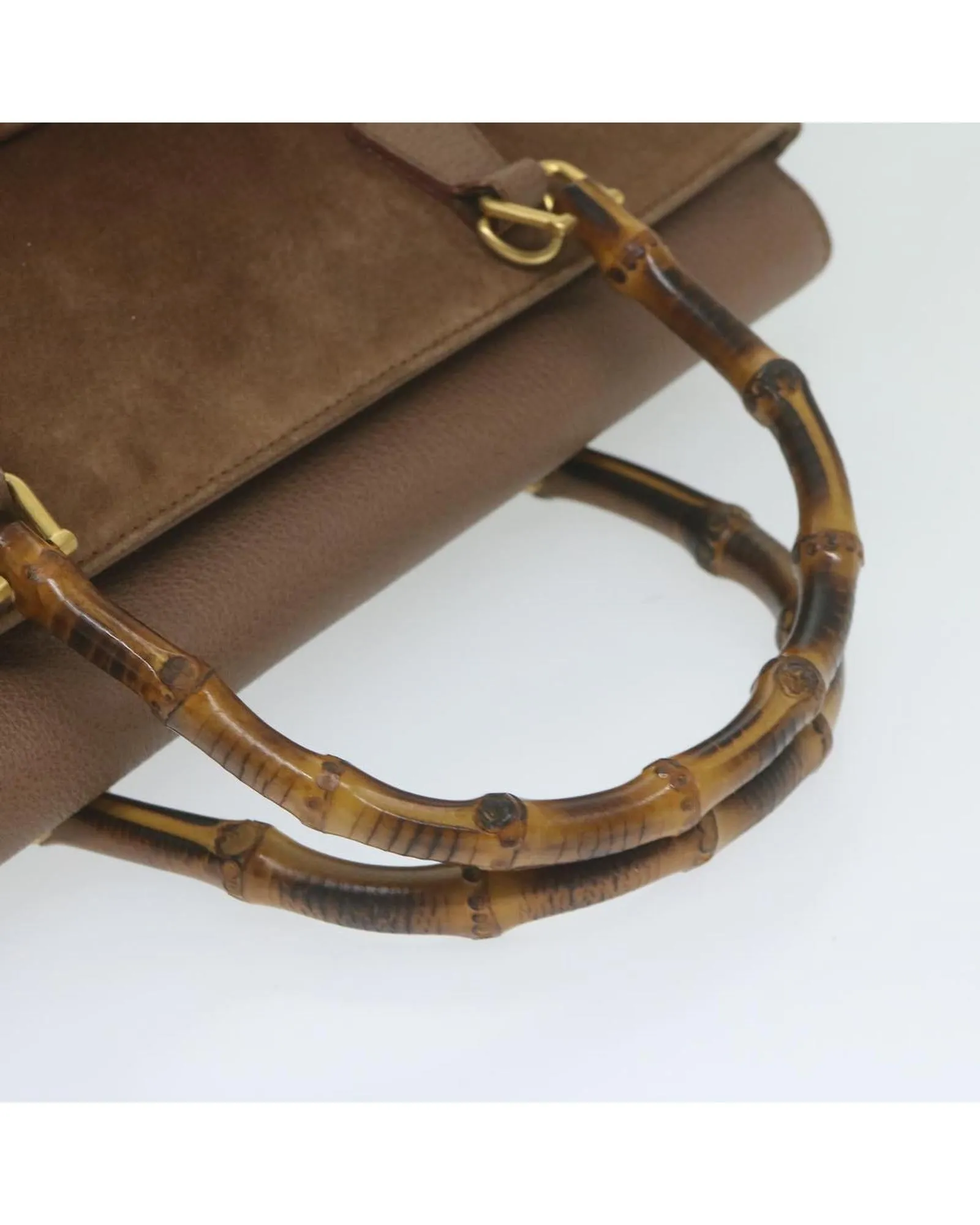 Suede Brown Hand Bag with Bamboo Handle