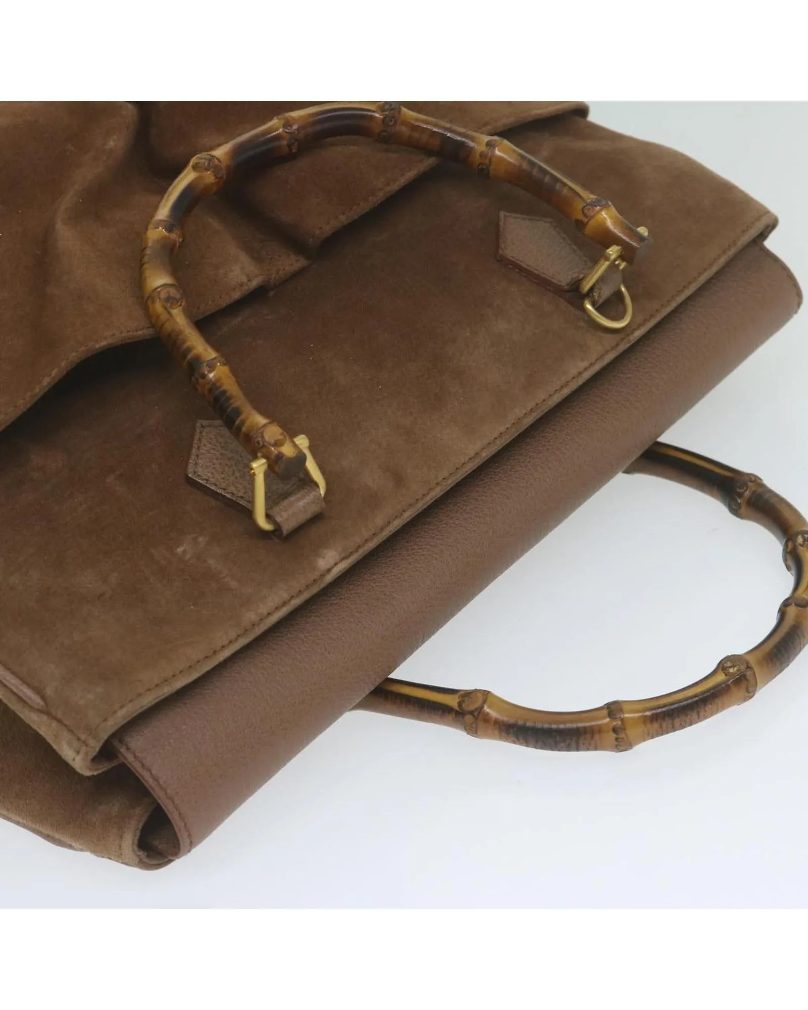 Suede Brown Hand Bag with Bamboo Handle