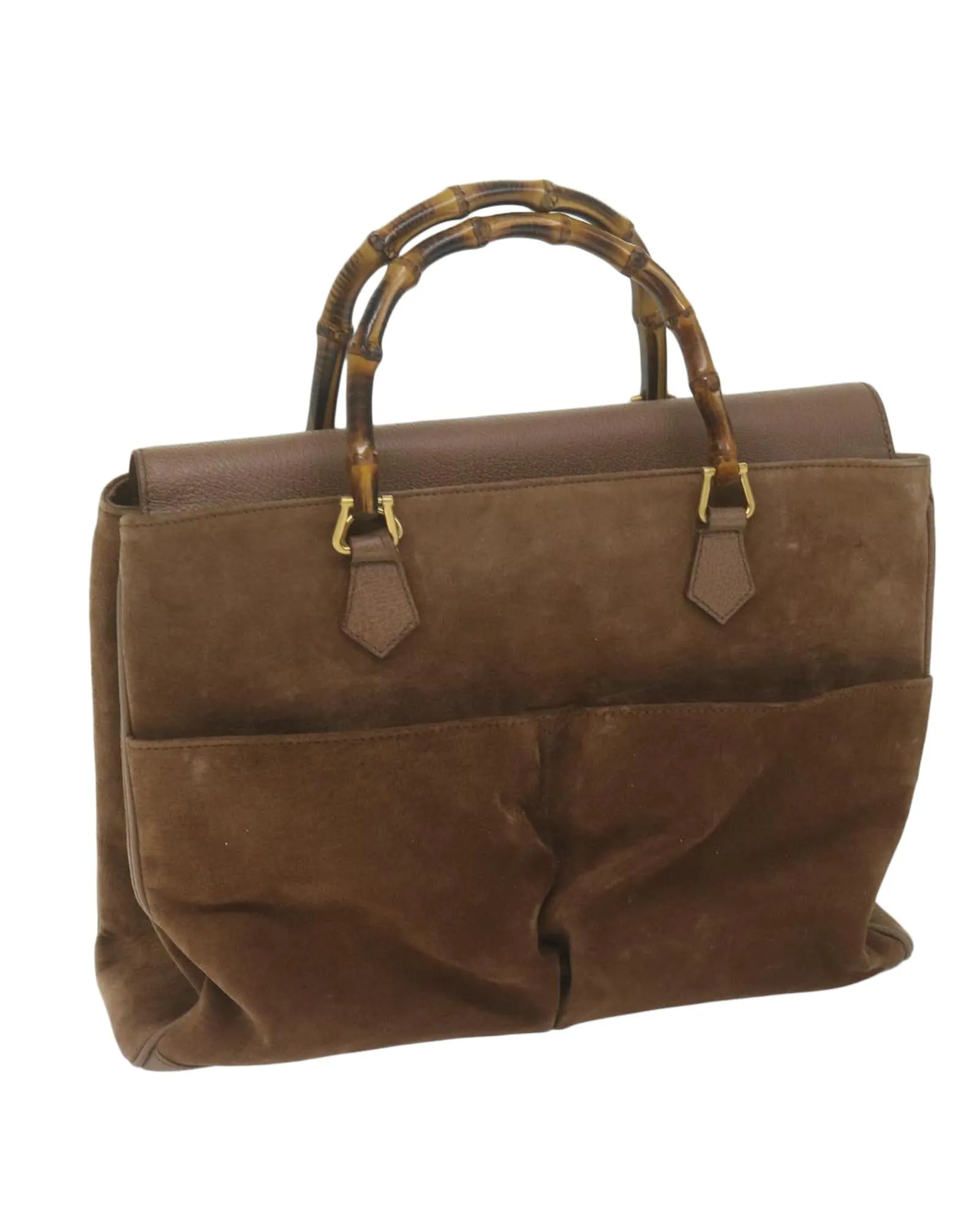 Suede Brown Hand Bag with Bamboo Handle