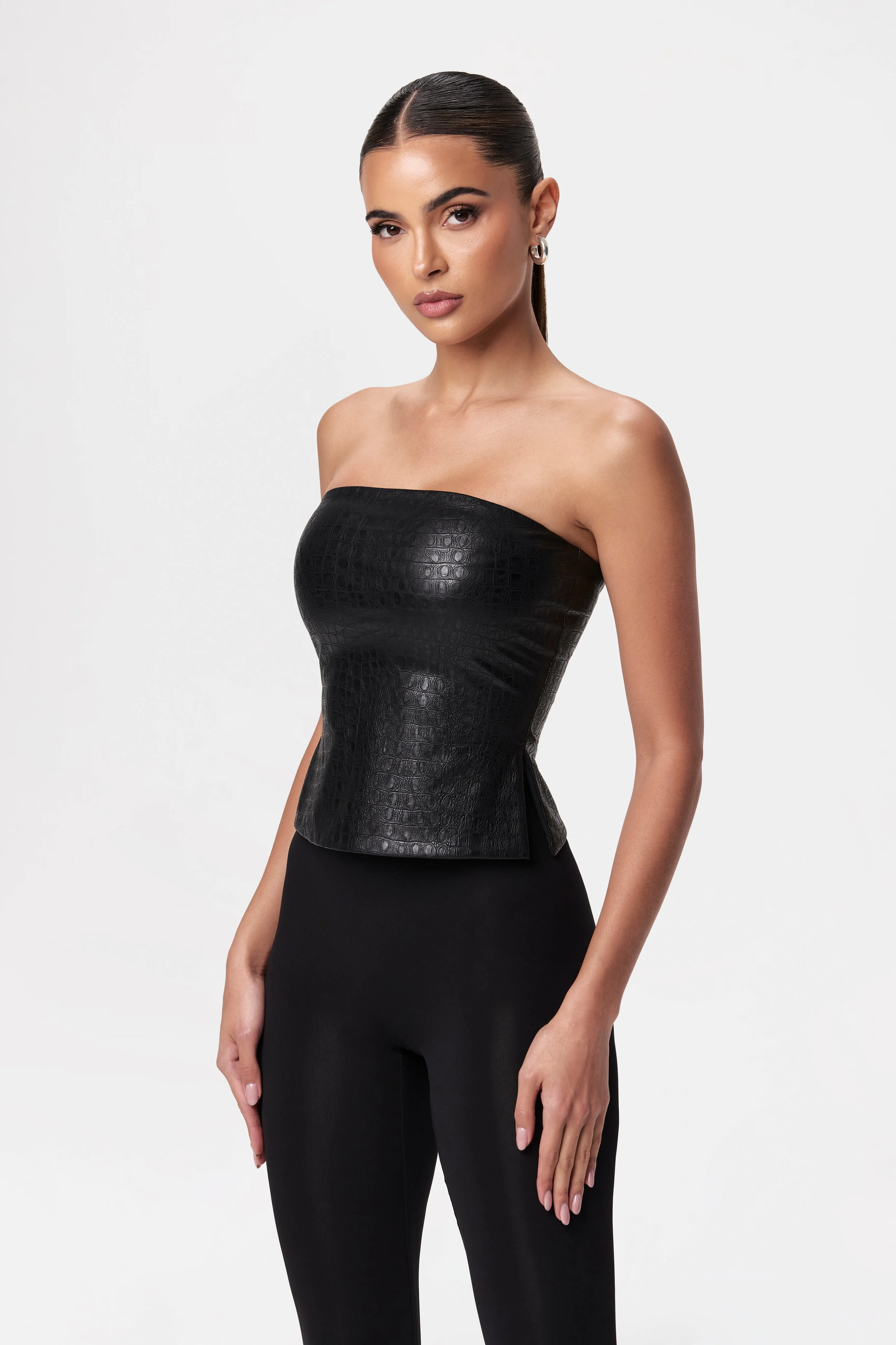 Vegan Leather Croc Tube Top