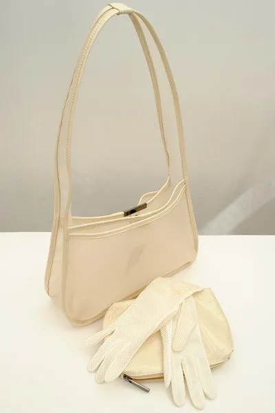 Vintage Cream Vinyl Shoulder Bag with Matching Purse • Coccinelle