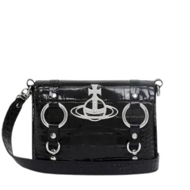 Vivienne Westwood Black Croc-Embossed Leather Kim Crossbody Bag