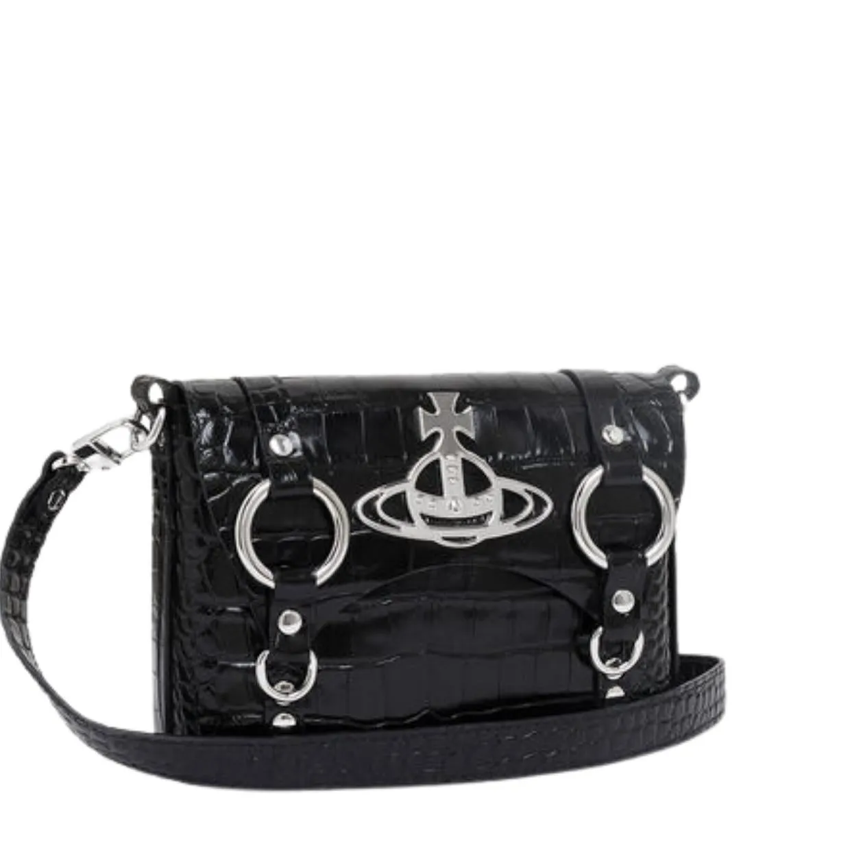 Vivienne Westwood Black Croc-Embossed Leather Kim Crossbody Bag