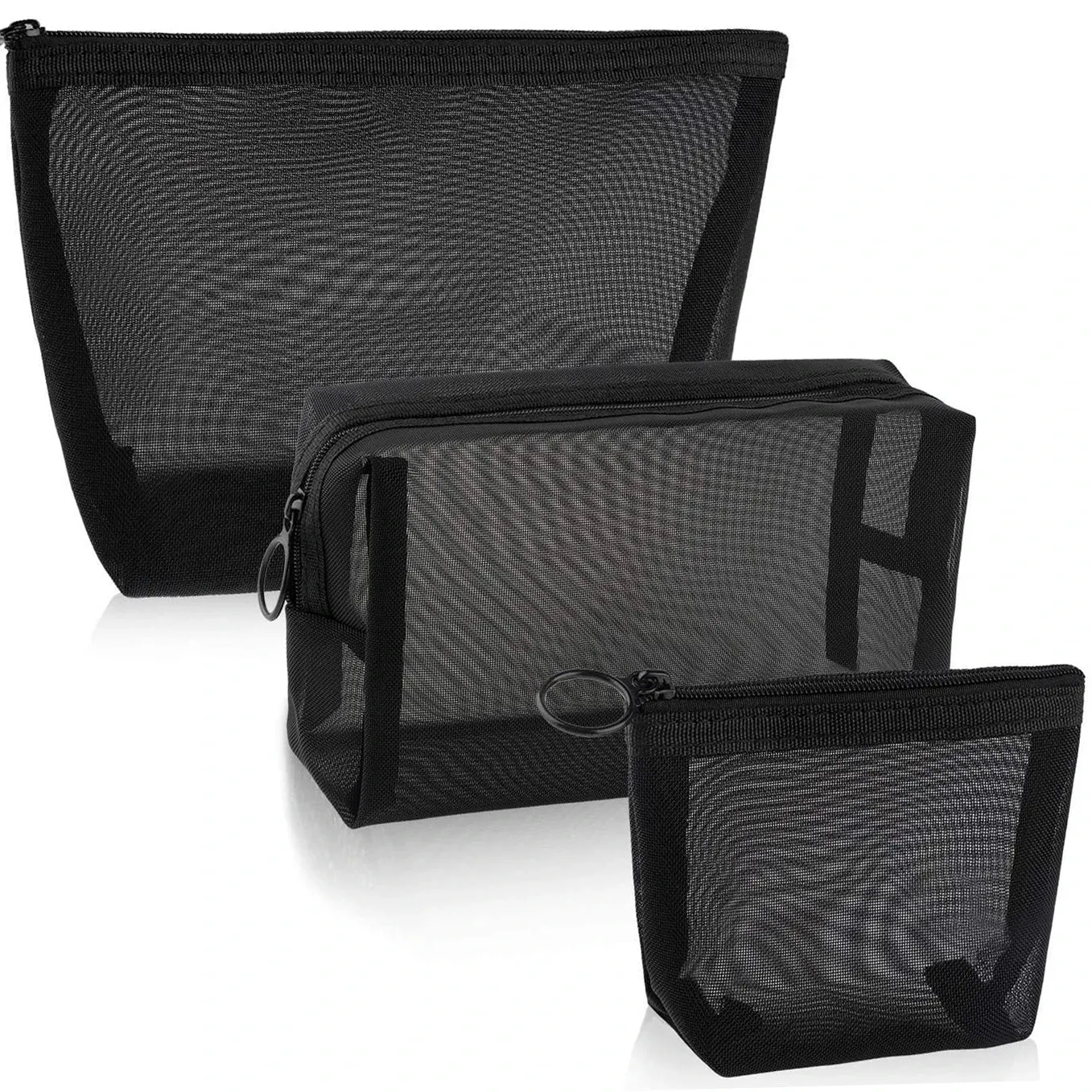 Wholesale Black Mesh Toiletry Bags Travel Makeup Bag Small Large Case Organizer Cosmetic Cases Toiletries Storage Handbag Pouch