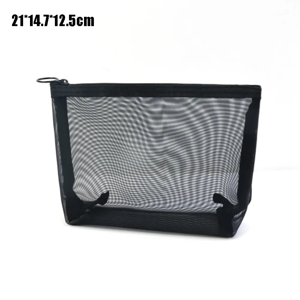 Wholesale Black Mesh Toiletry Bags Travel Makeup Bag Small Large Case Organizer Cosmetic Cases Toiletries Storage Handbag Pouch