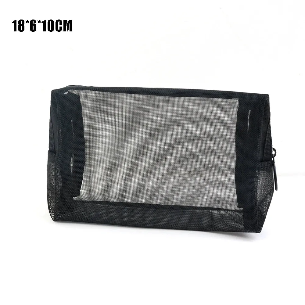 Wholesale Black Mesh Toiletry Bags Travel Makeup Bag Small Large Case Organizer Cosmetic Cases Toiletries Storage Handbag Pouch