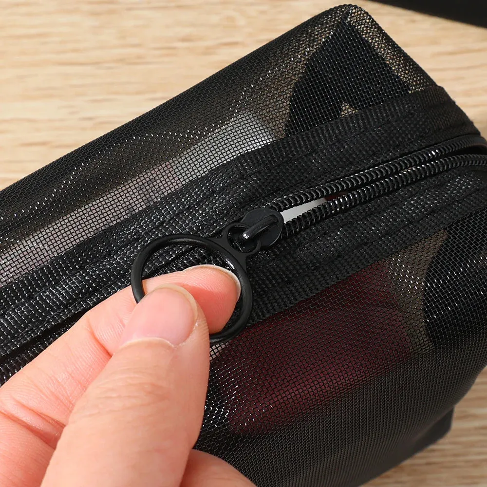 Wholesale Black Mesh Toiletry Bags Travel Makeup Bag Small Large Case Organizer Cosmetic Cases Toiletries Storage Handbag Pouch